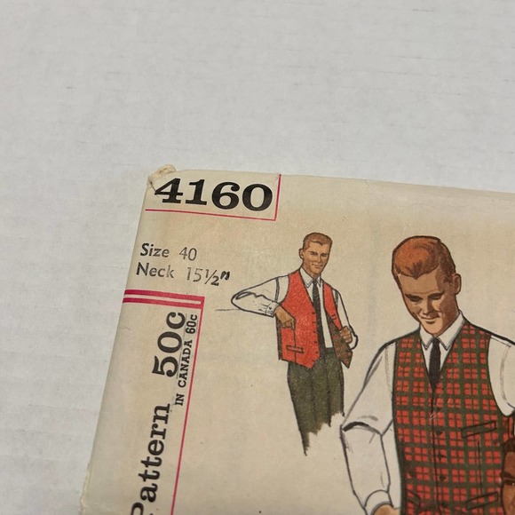 Simplicity Vintage 1960's Pattern #4160 Men's Shirt Vest Size 40 Neck 15.5" - Picture 2 of 6